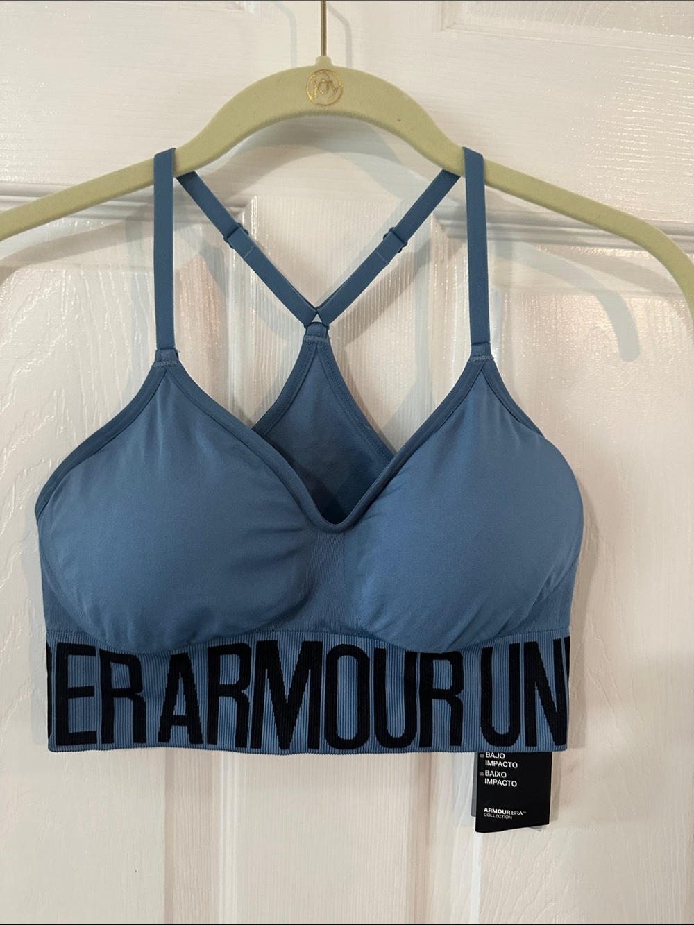 Under Armour Women's Slate Blue Light Support Sports Bra with Branded Band